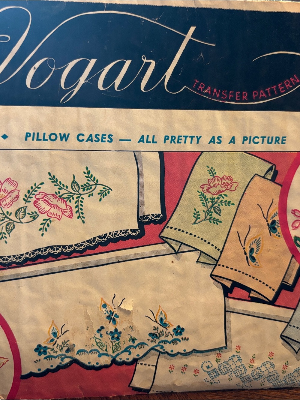 Vogart Transfer Pattern Pillowcase Set - Floral Print in Teal, Pink, Yellow
